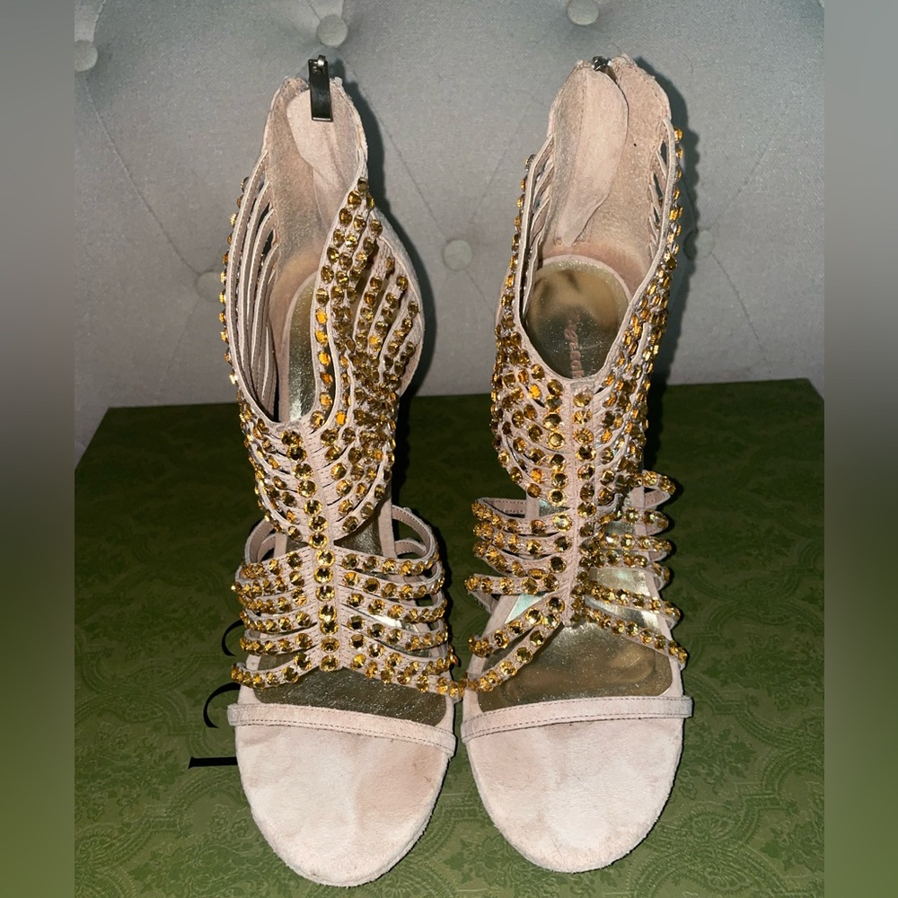 Zigi Soho Crystal Embellished Suede Women’s Caged/Gladiator Heels Size 10